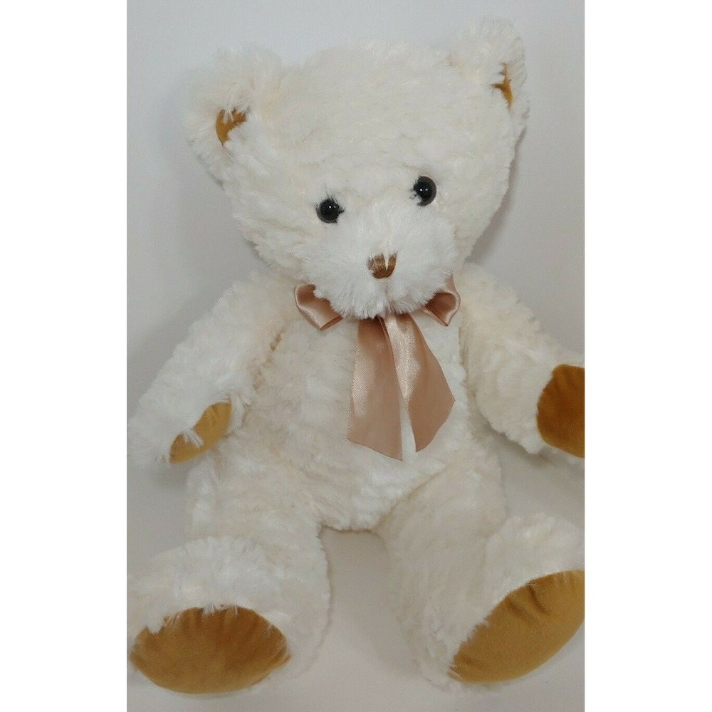 Hug & Luv Large Plush cream teddy bear gold bow golden tan brown paws ears